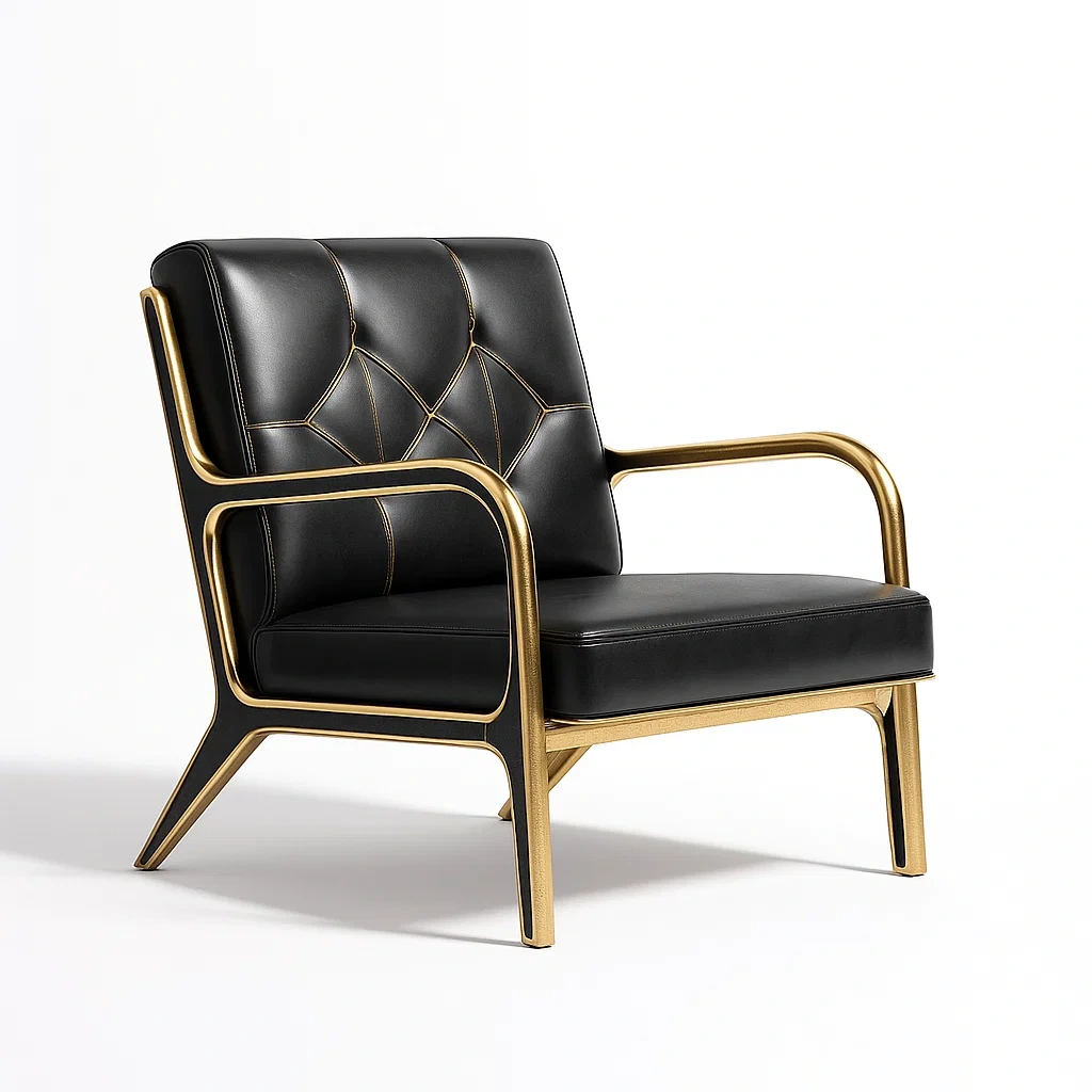 Poltrone relax in pelle PU nera con struttura in metallo dorato 75×70×80 cm