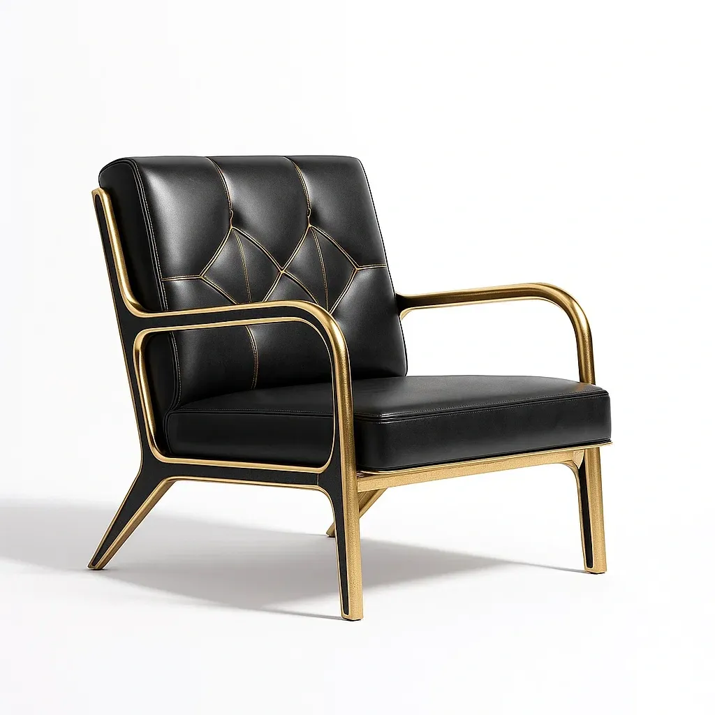 Poltrone relax in pelle PU nera con struttura in metallo dorato 75×70×80 cm