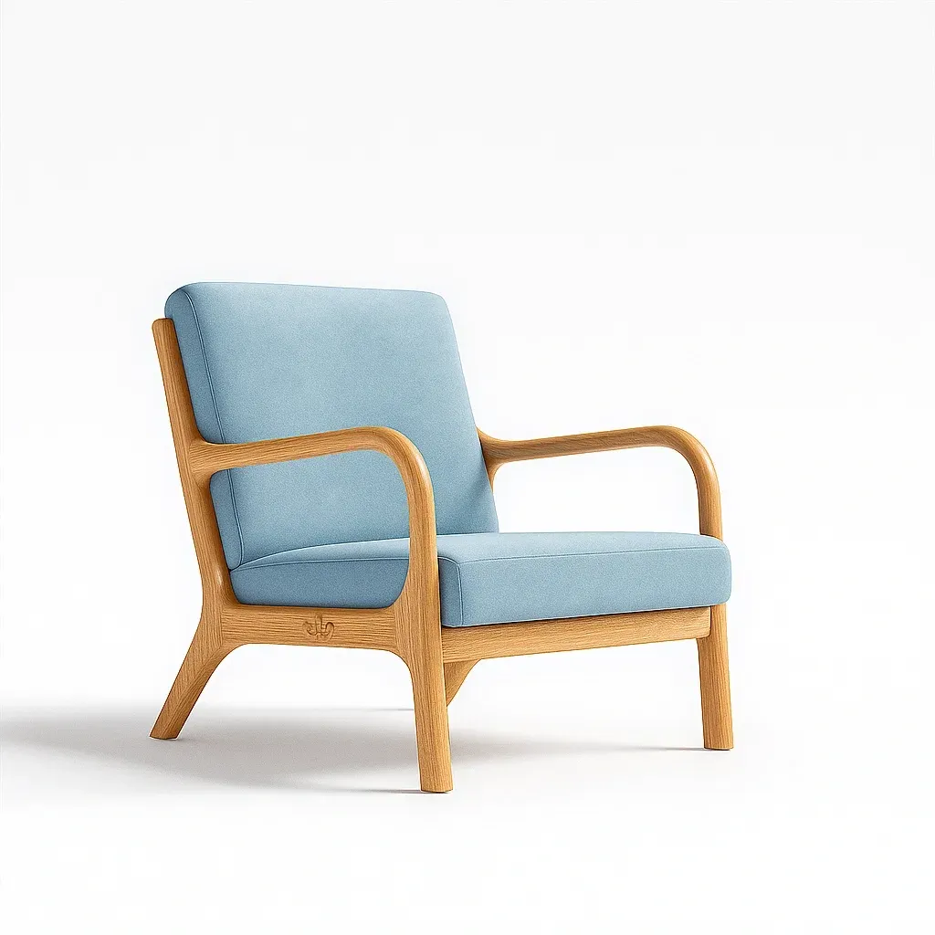 Poltrone relax in legno massello e tessuto blu chiaro