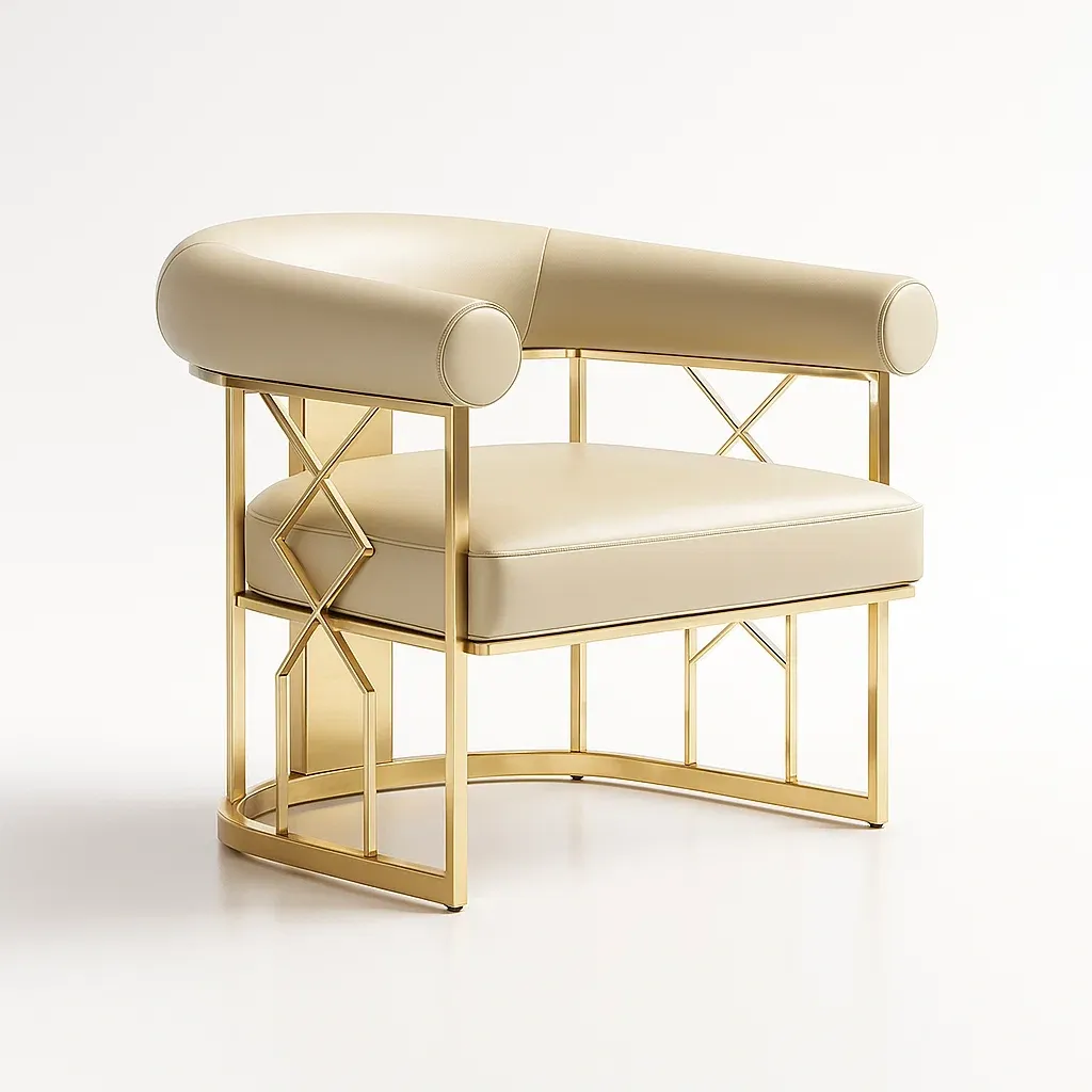 Poltrone relax con struttura in metallo dorato e rivestimento in pelle sintetica crema