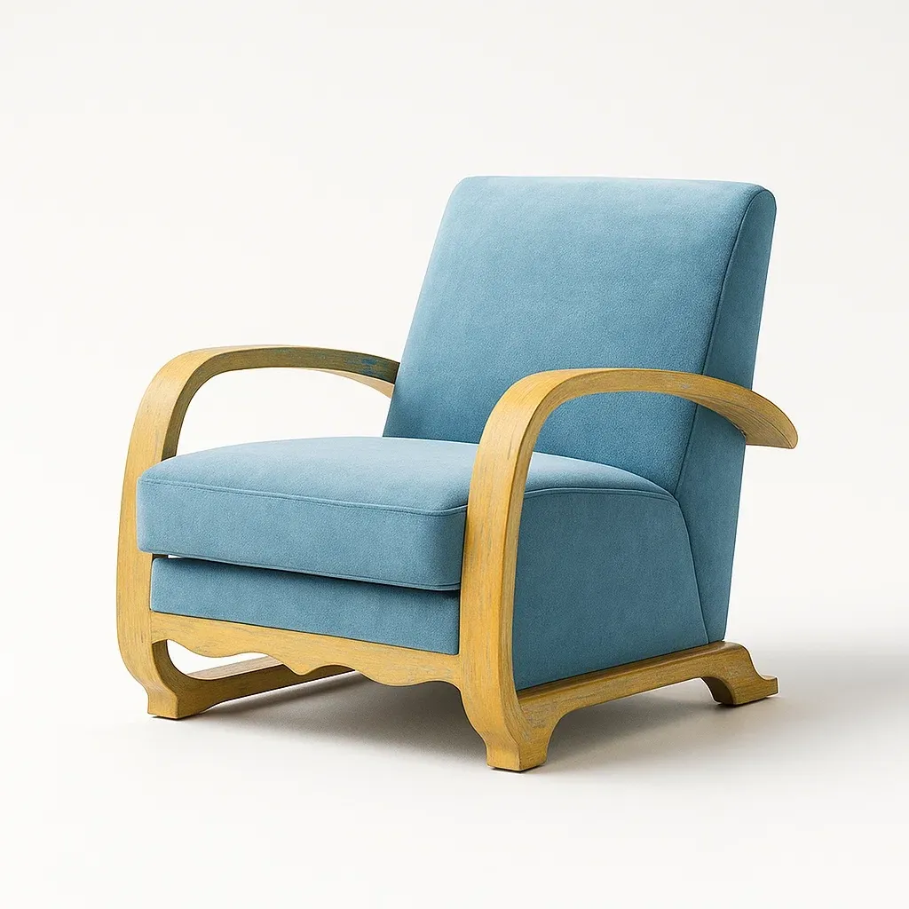 Poltrone relax in legno con rivestimento in poliestere blu