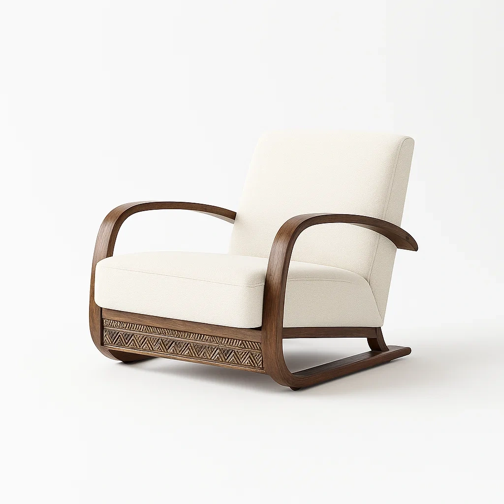 Poltrone relax in legno di noce e tessuto crema