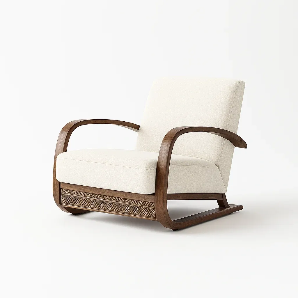 Poltrone relax in legno di noce e tessuto crema