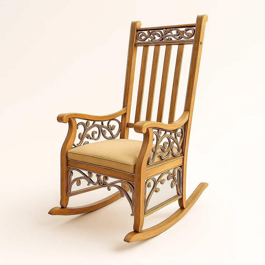 Sedie a dondolo in legno con cuscino imbottito beige