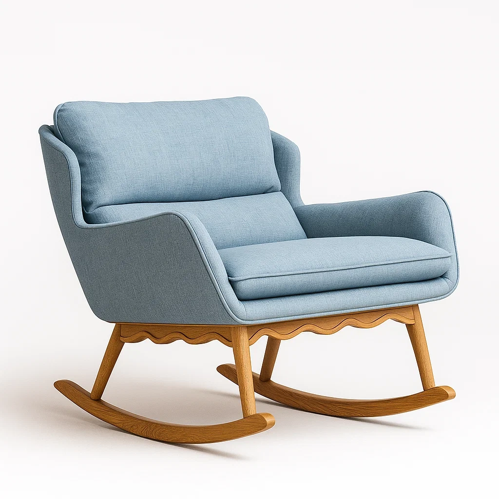 Sedie a dondolo in legno e tessuto blu