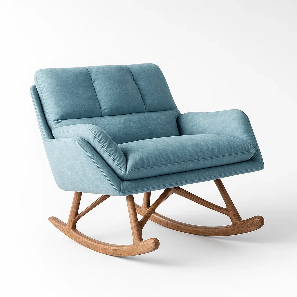 Sedie a dondolo in tessuto con gambe in legno blu