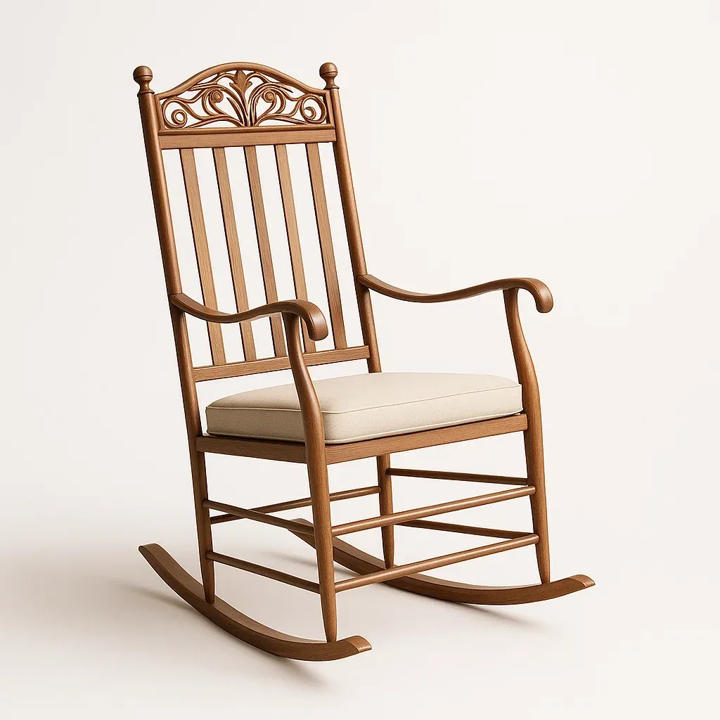 Sedie a dondolo in legno con seduta imbottita in poliestere marrone