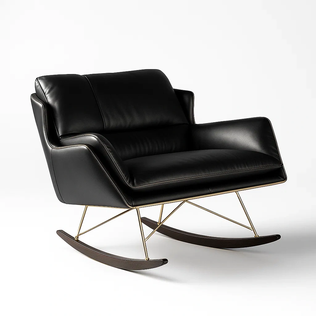 Sedie a dondolo in pelle e metallo nero