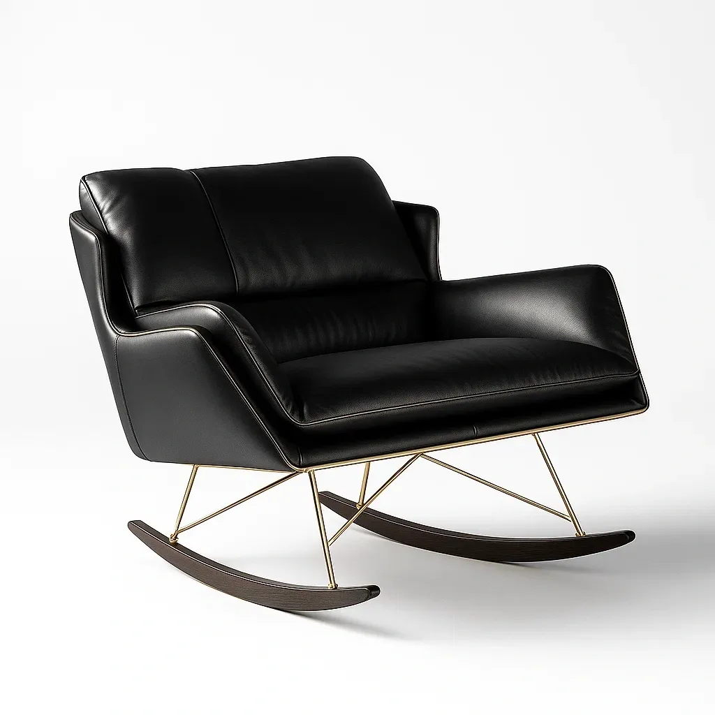 Sedie a dondolo in pelle e metallo nero
