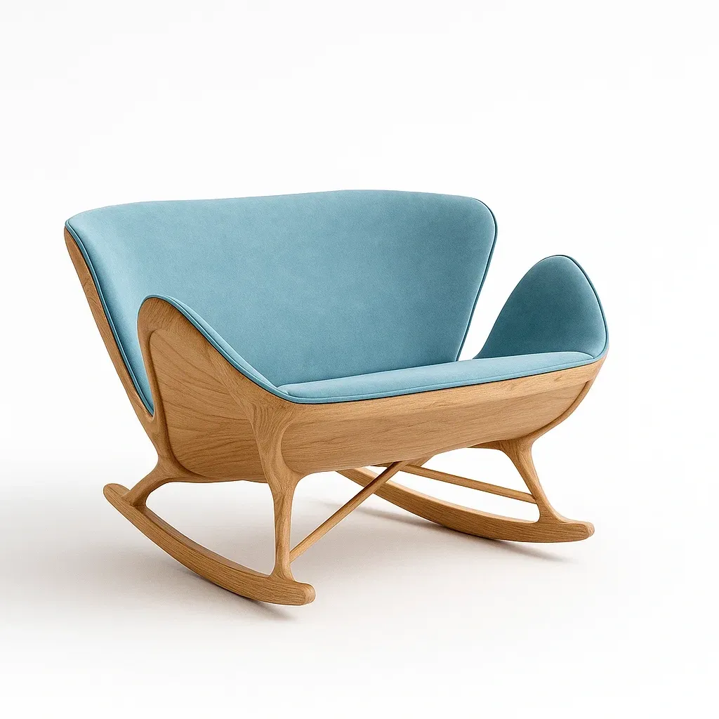 Sedie a dondolo in legno di faggio e poliestere blu