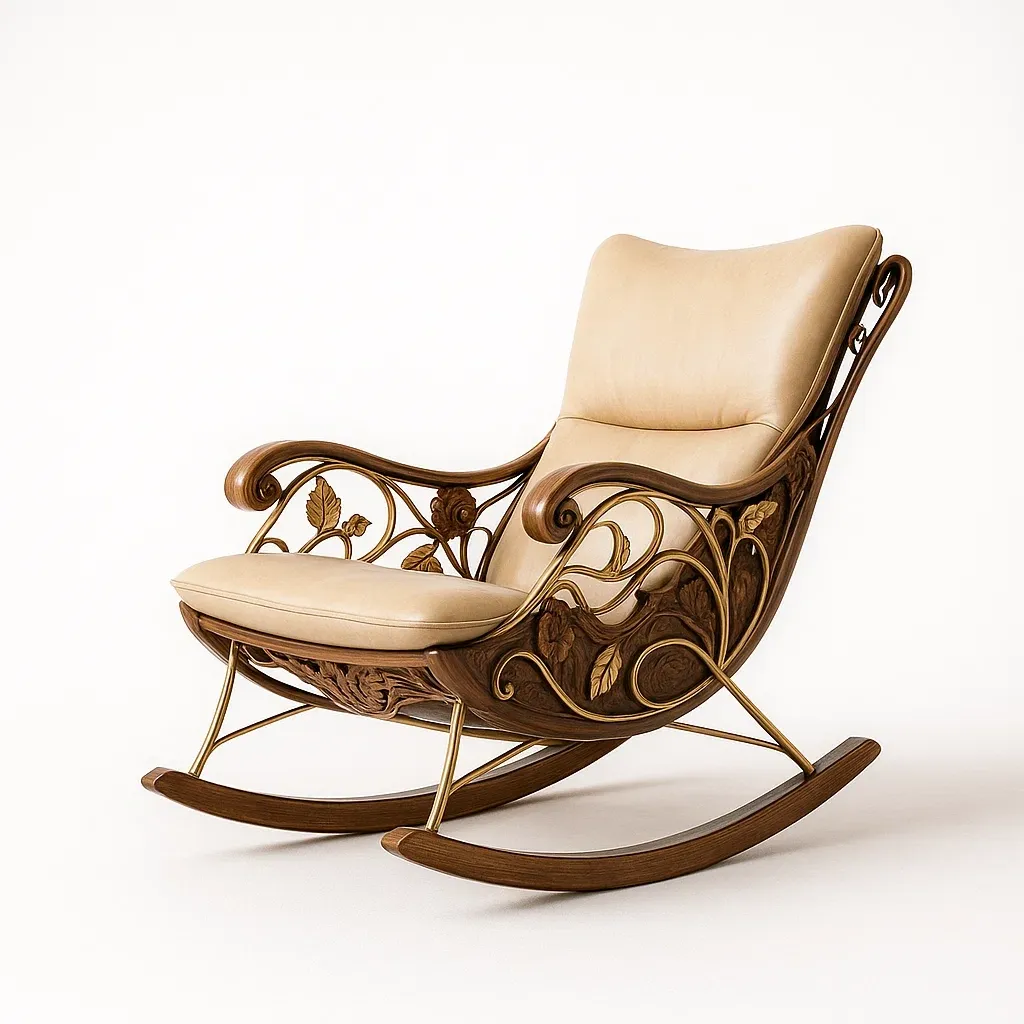 Sedie a dondolo in legno e pelle beige