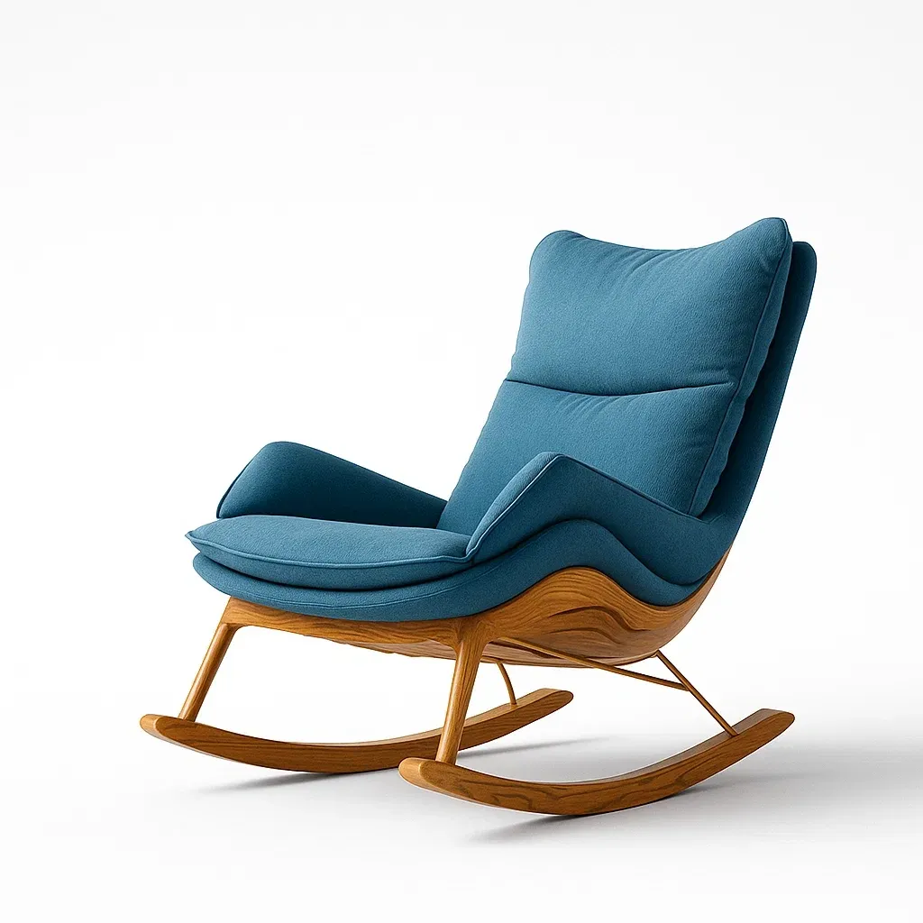 Sedie a dondolo in legno con tessuto blu