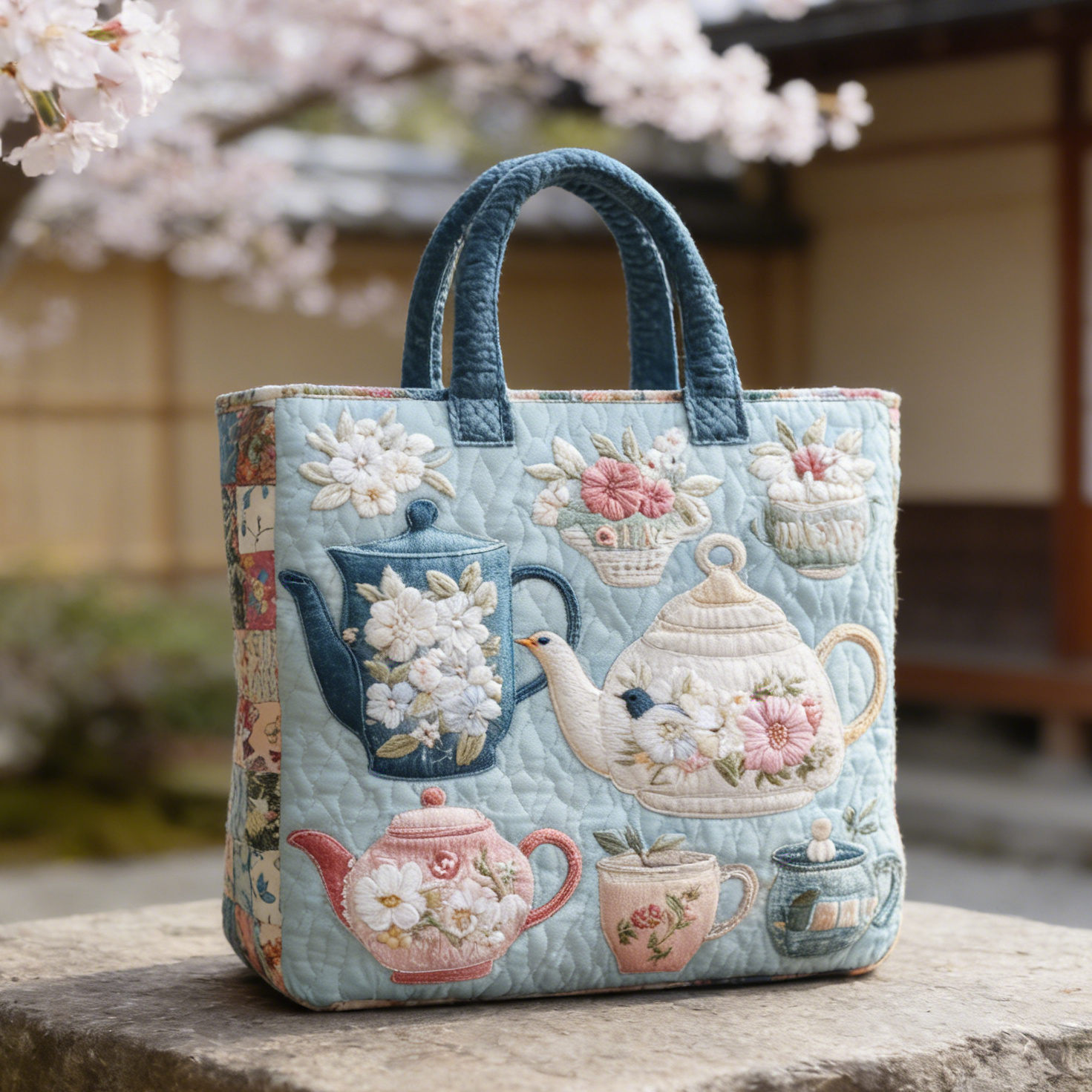 Cozy Elegant Teapot Quilted Tote Bag