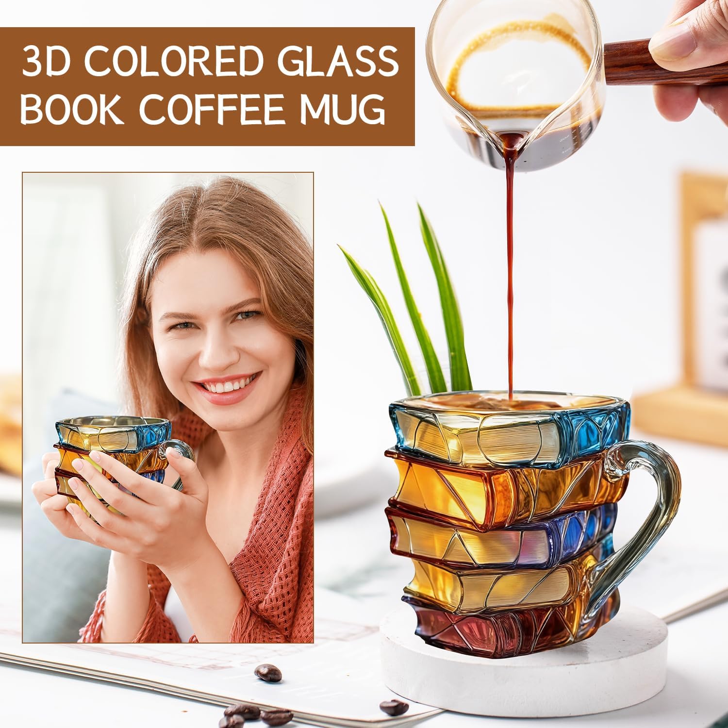 📚  3D Painted Book Mug – Unique Glass Coffee Cup for Readers & Book Lovers🍵