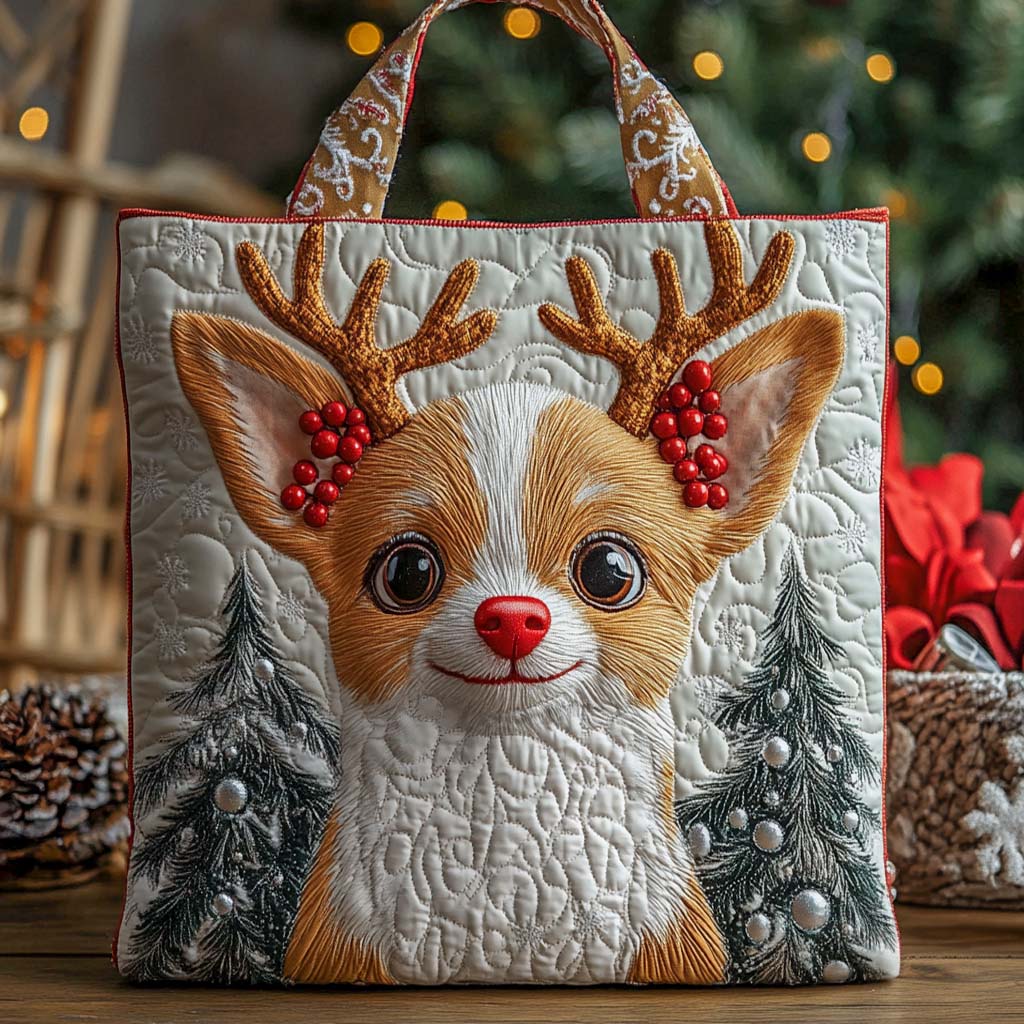 Holiday Reindeer Chihuahua Quilted Tote Bag NCU0XD1236