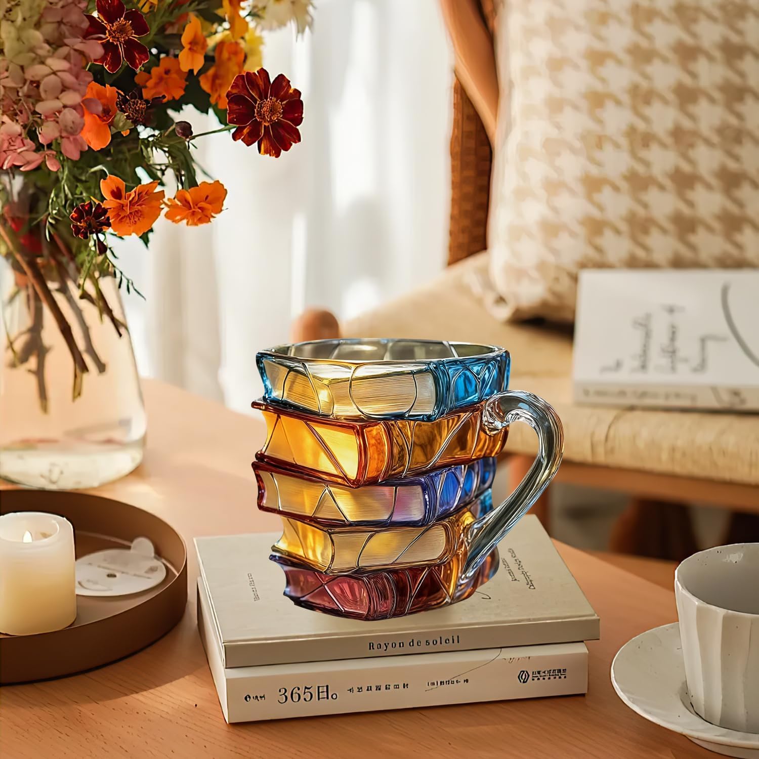 📚  3D Painted Book Mug – Unique Glass Coffee Cup for Readers & Book Lovers🍵