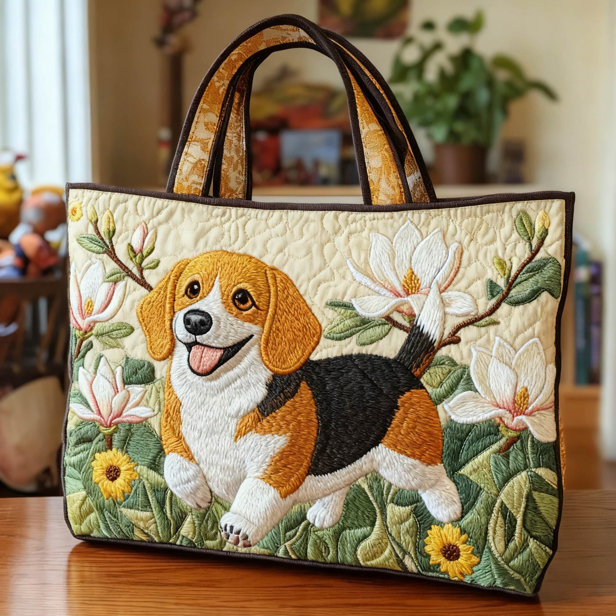 Cute Beagle Quilted Tote Bag