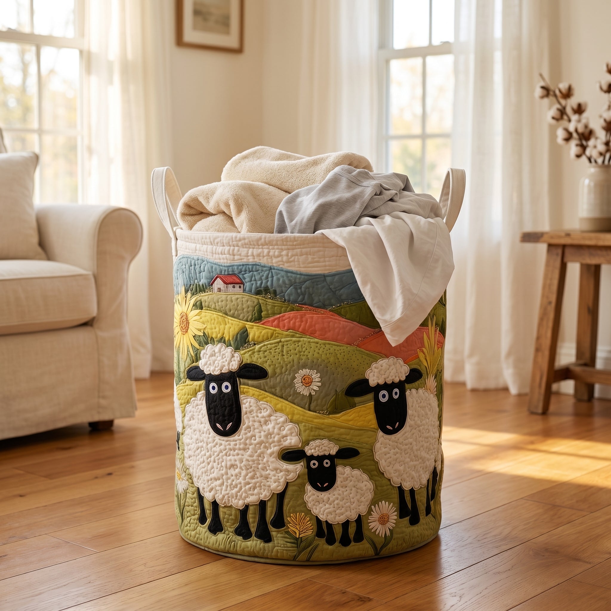 Martha's Quilted Sheep Laundry Basket