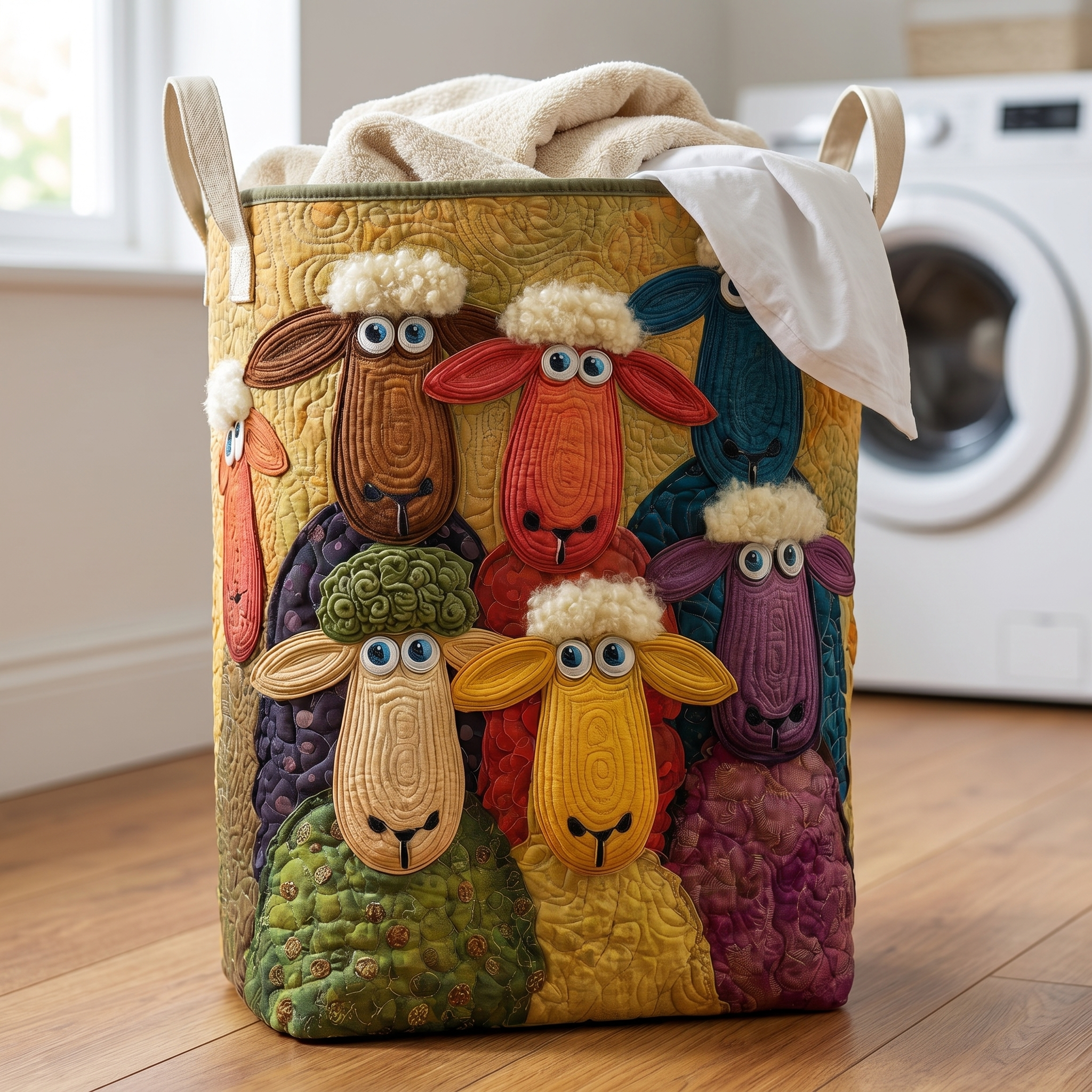 Martha's Quilted Sheep Laundry Basket