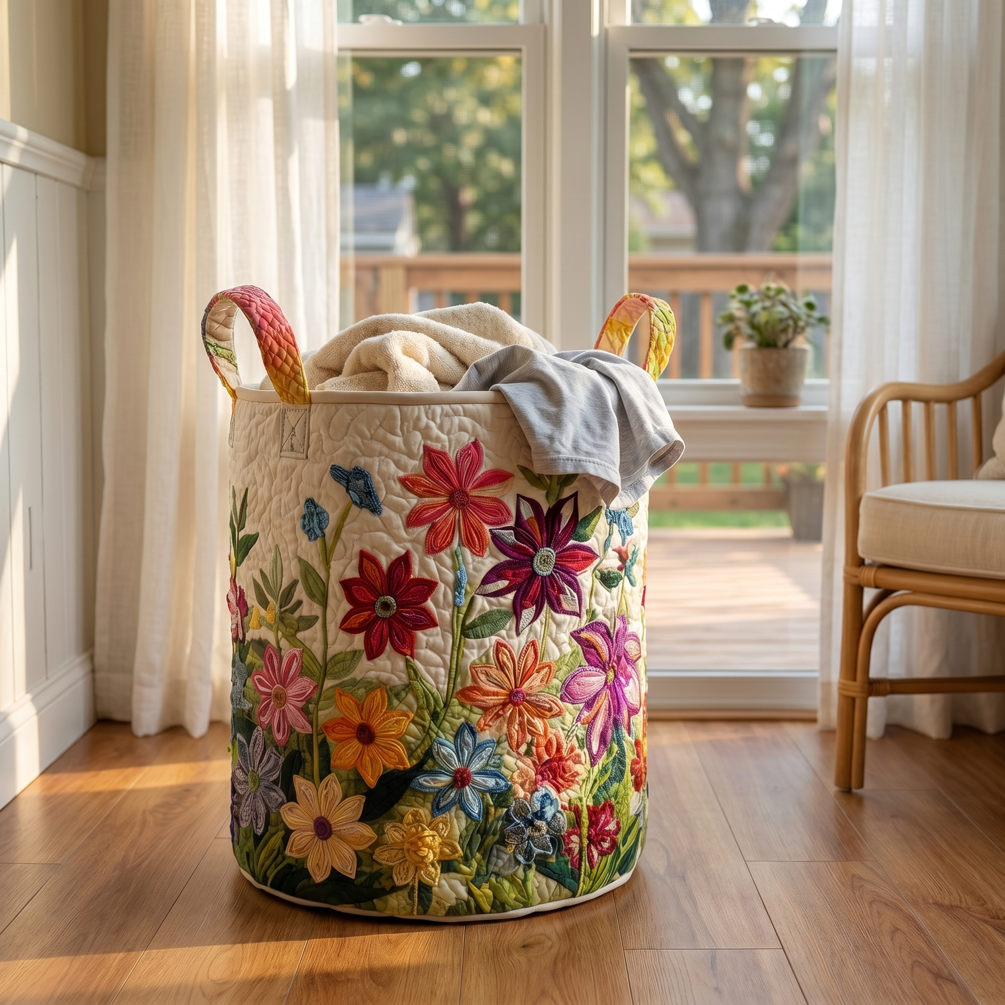 Martha's Quilted Sheep Laundry Basket