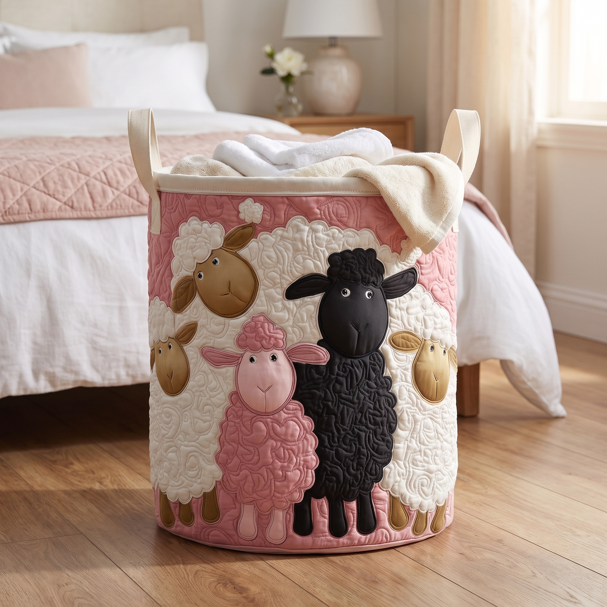 Martha's Quilted Sheep Laundry Basket