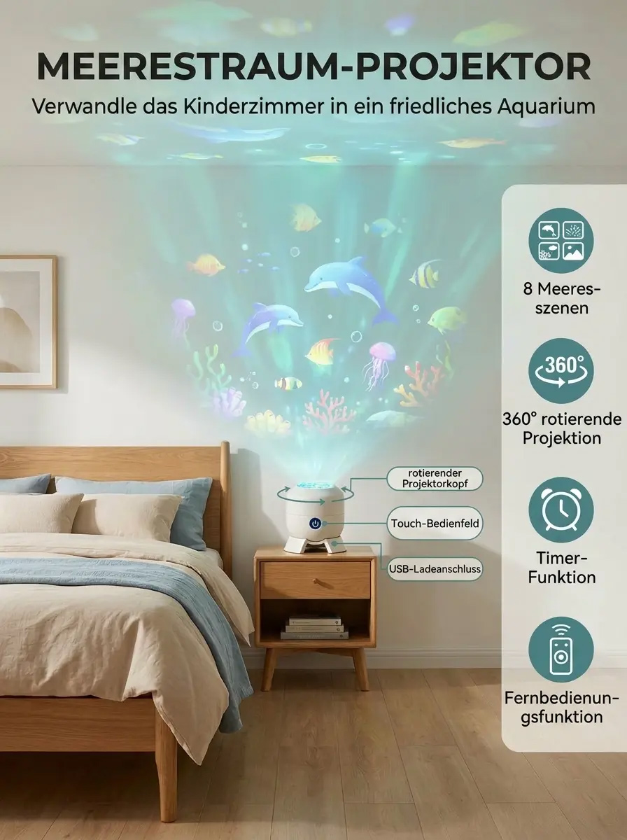 Bunte drehende Festtagsdekoration Lichter– Zauberhafte Unterwasserwelt mit Augenschutz!