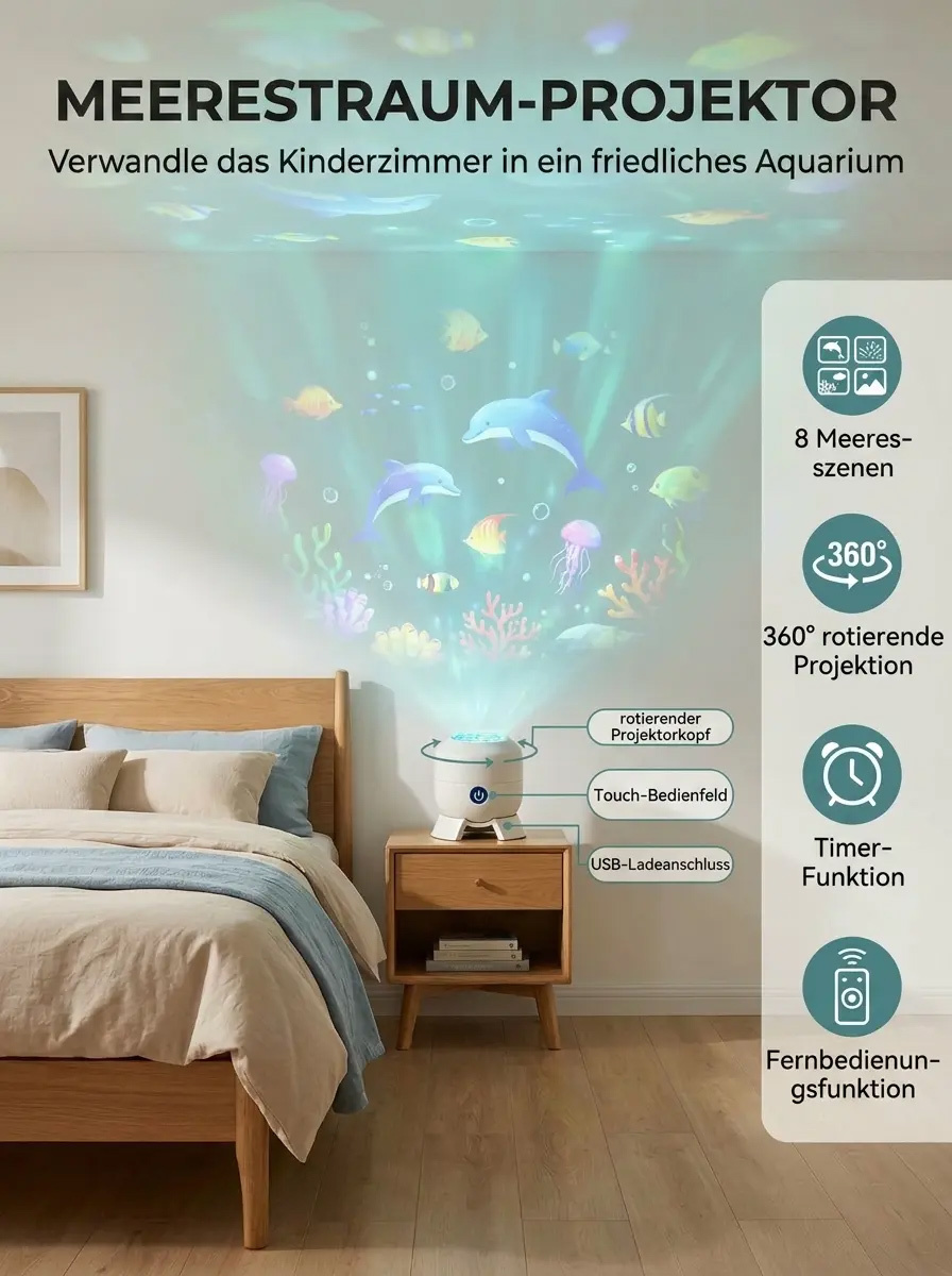 Bunte drehende Festtagsdekoration Lichter– Zauberhafte Unterwasserwelt mit Augenschutz!