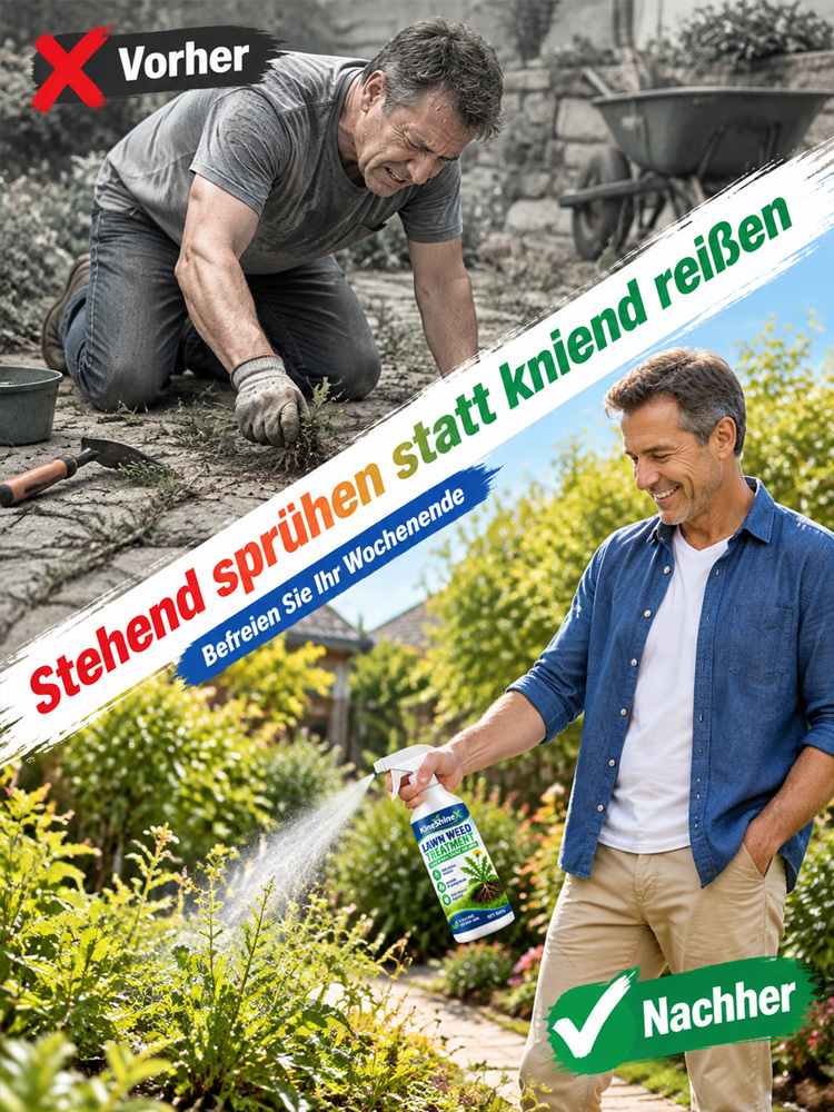 [Wirkt bis in die Wurzeln] Spray zur Unkrautbekämpfung im Rasen | Bio Unkrautvernichter Ohne Glyphosat | Bis zu 5 Jahre Unkrautfrei (-50%)