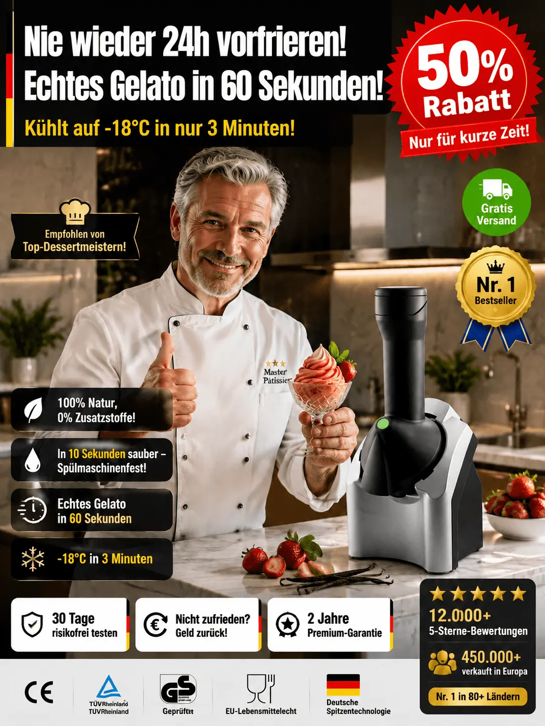 Vollautomatische Eismaschine | 100% Natürliches Gelato in 30s
