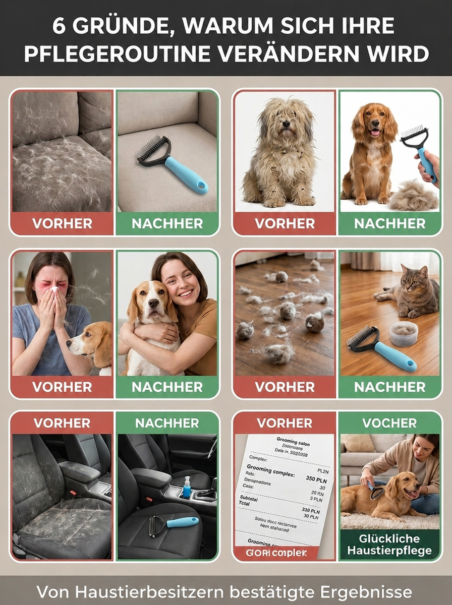 Professioneller doppelseitiger Haustierkamm – reduziert Haaren um 90%. Heute 1+1 GRATIS!