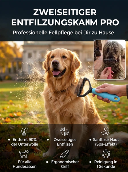Professioneller doppelseitiger Haustierkamm – reduziert Haaren um 90%. Heute 1+1 GRATIS!