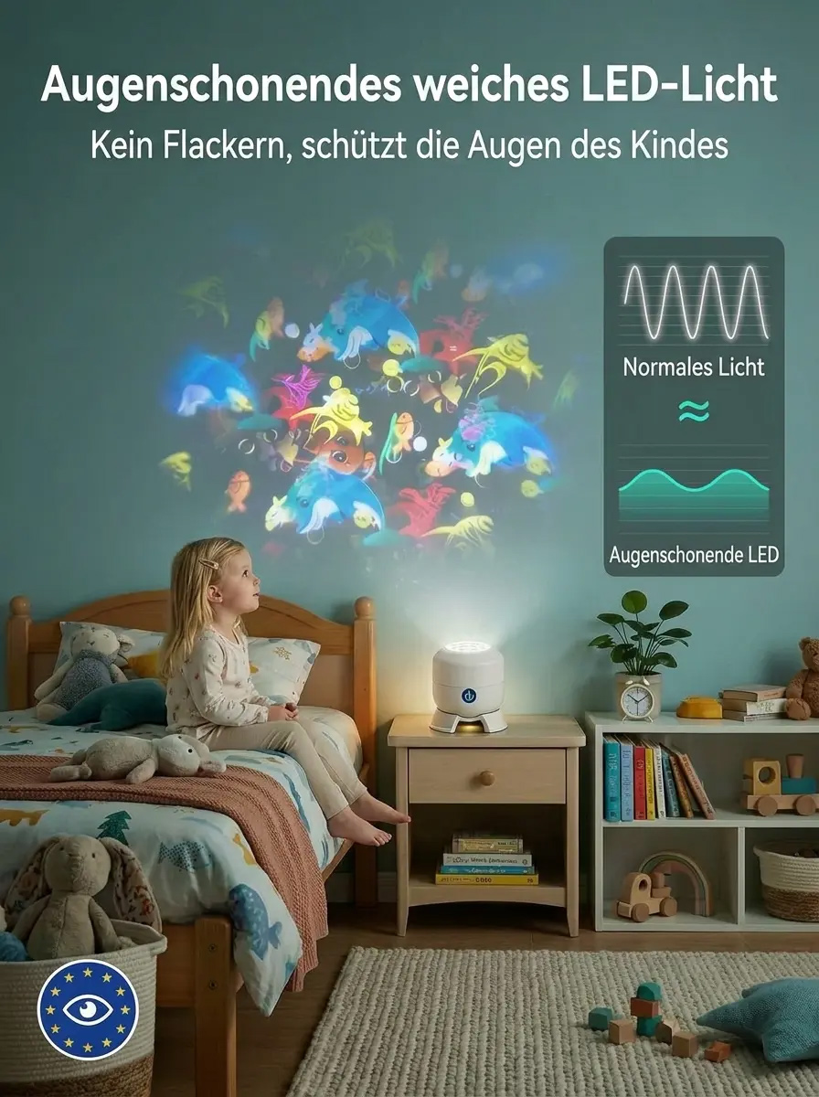 Bunte drehende Festtagsdekoration Lichter– Zauberhafte Unterwasserwelt mit Augenschutz!