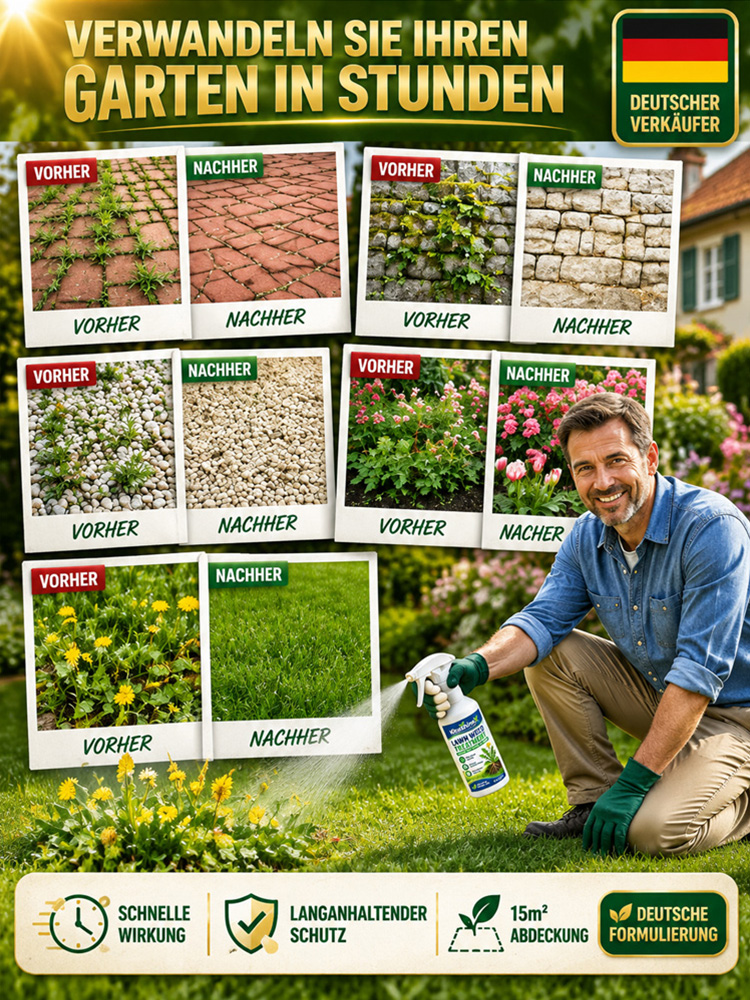 [Wirkt bis in die Wurzeln] Spray zur Unkrautbekämpfung im Rasen | Bio Unkrautvernichter Ohne Glyphosat | Bis zu 5 Jahre Unkrautfrei (-50%)