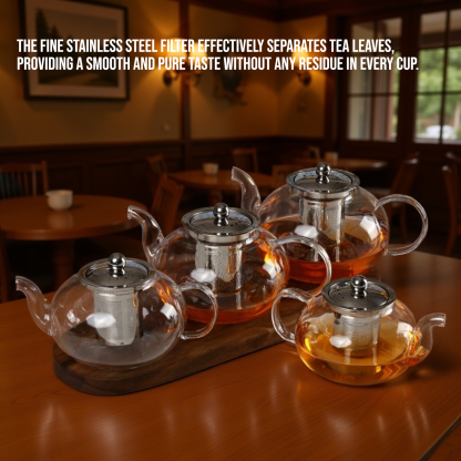 High-Temperature Glass Stainless Steel Tea Filter Pot