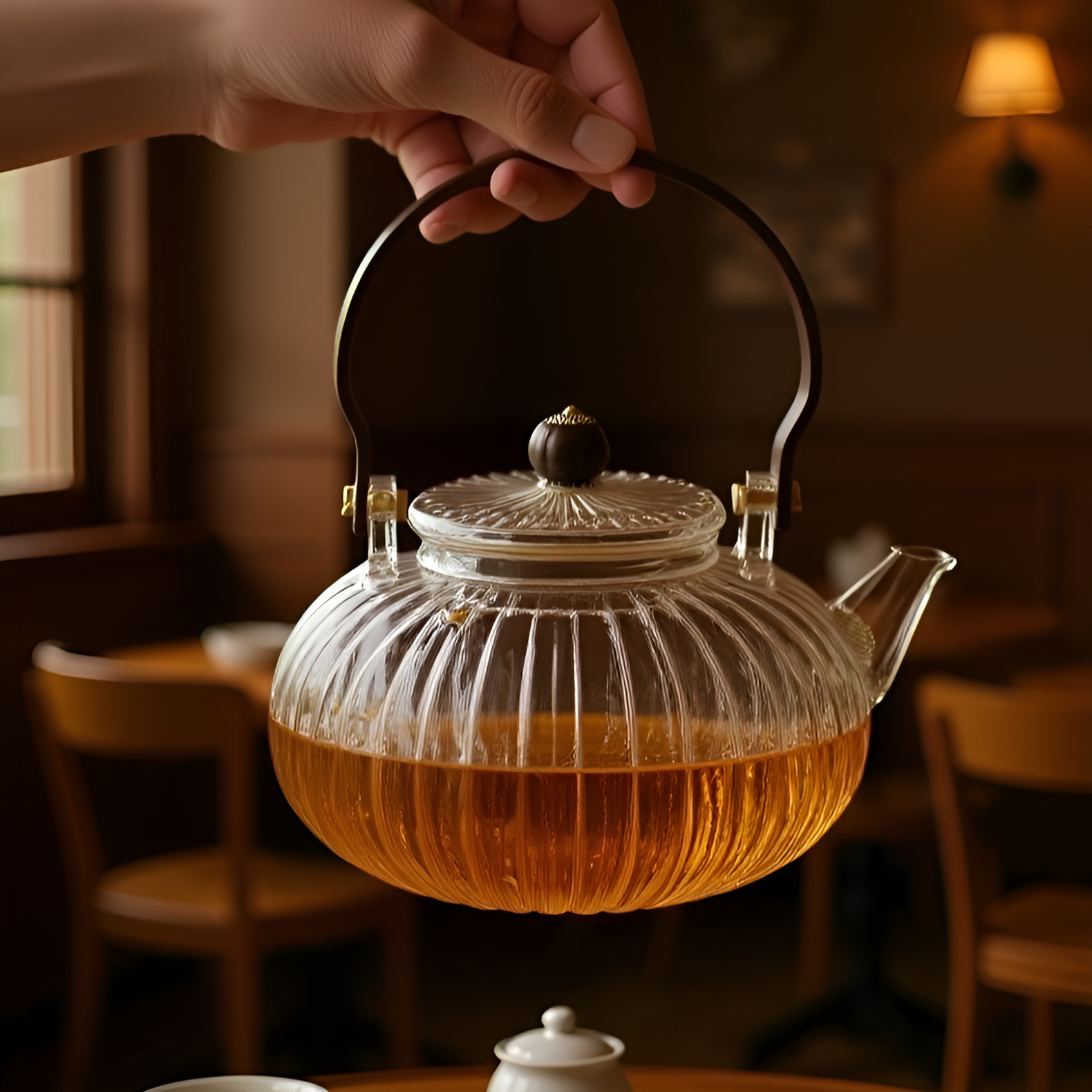 Elegant glass teapot for direct heating