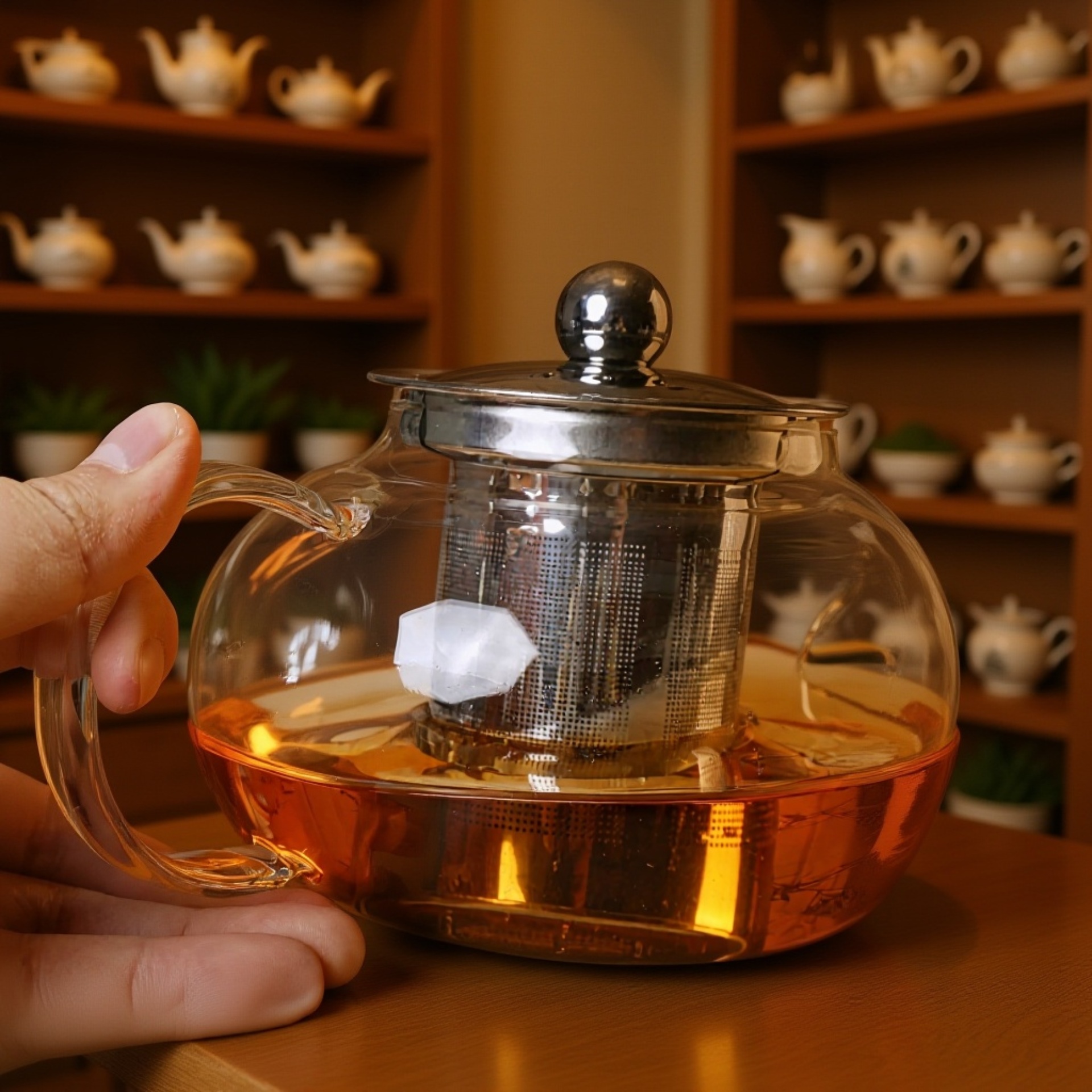 Durable heat-resistant glass teapot pouring tea