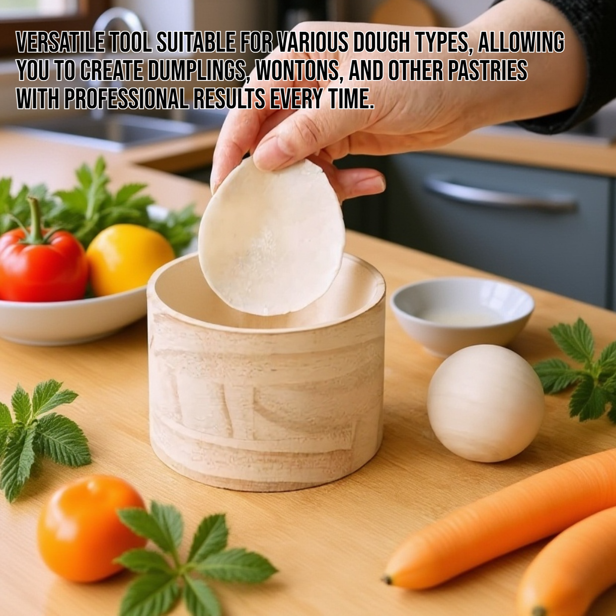 Perfect round dumpling wrappers with wooden artifact