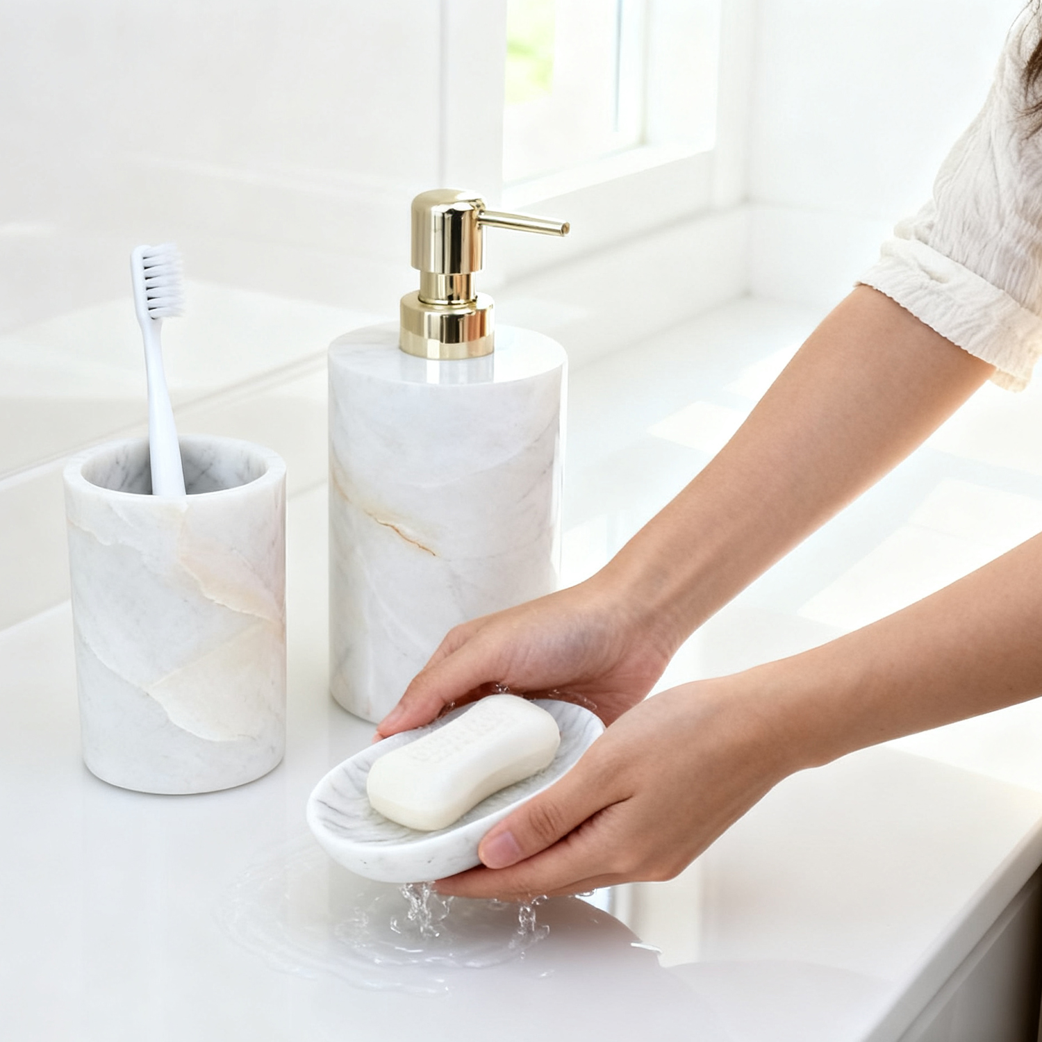 Marble resin bathroom cup soap box set