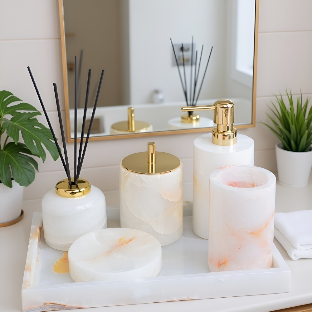 Marble resin bathroom cup soap box set