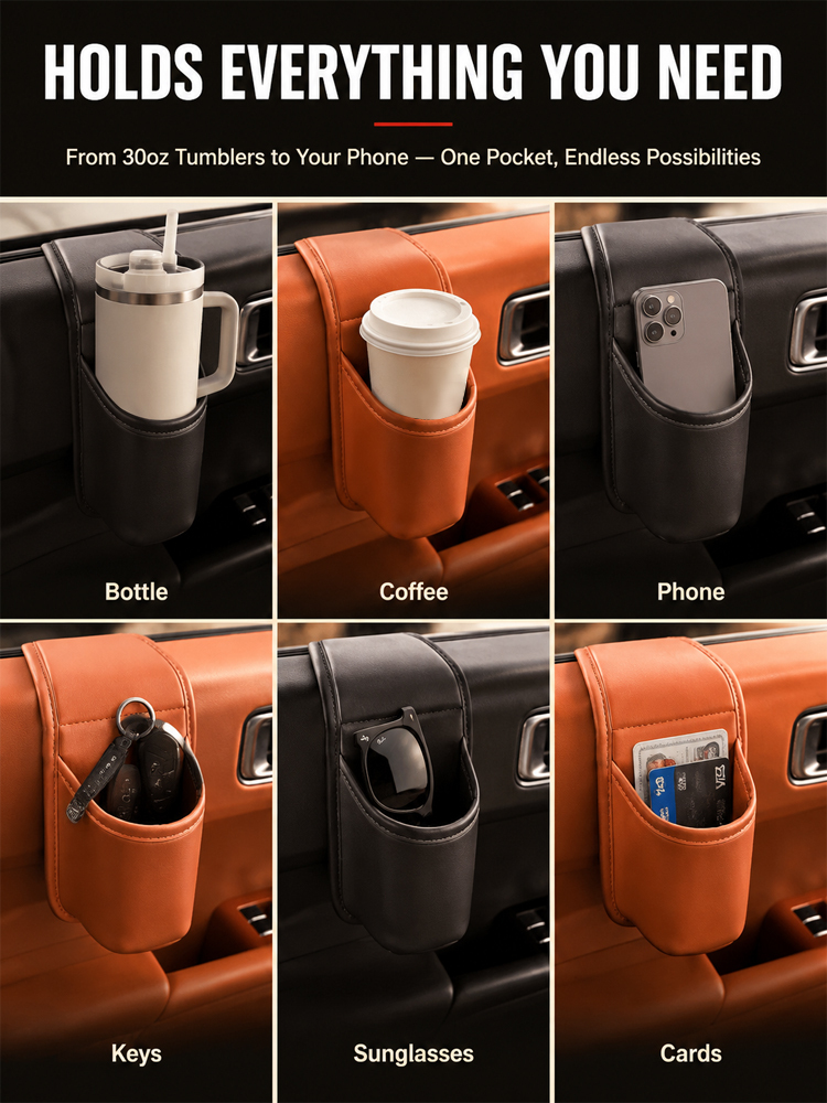 🚀 Door Pocket Holder: Mounts to hold drinks securely, No more car spills!