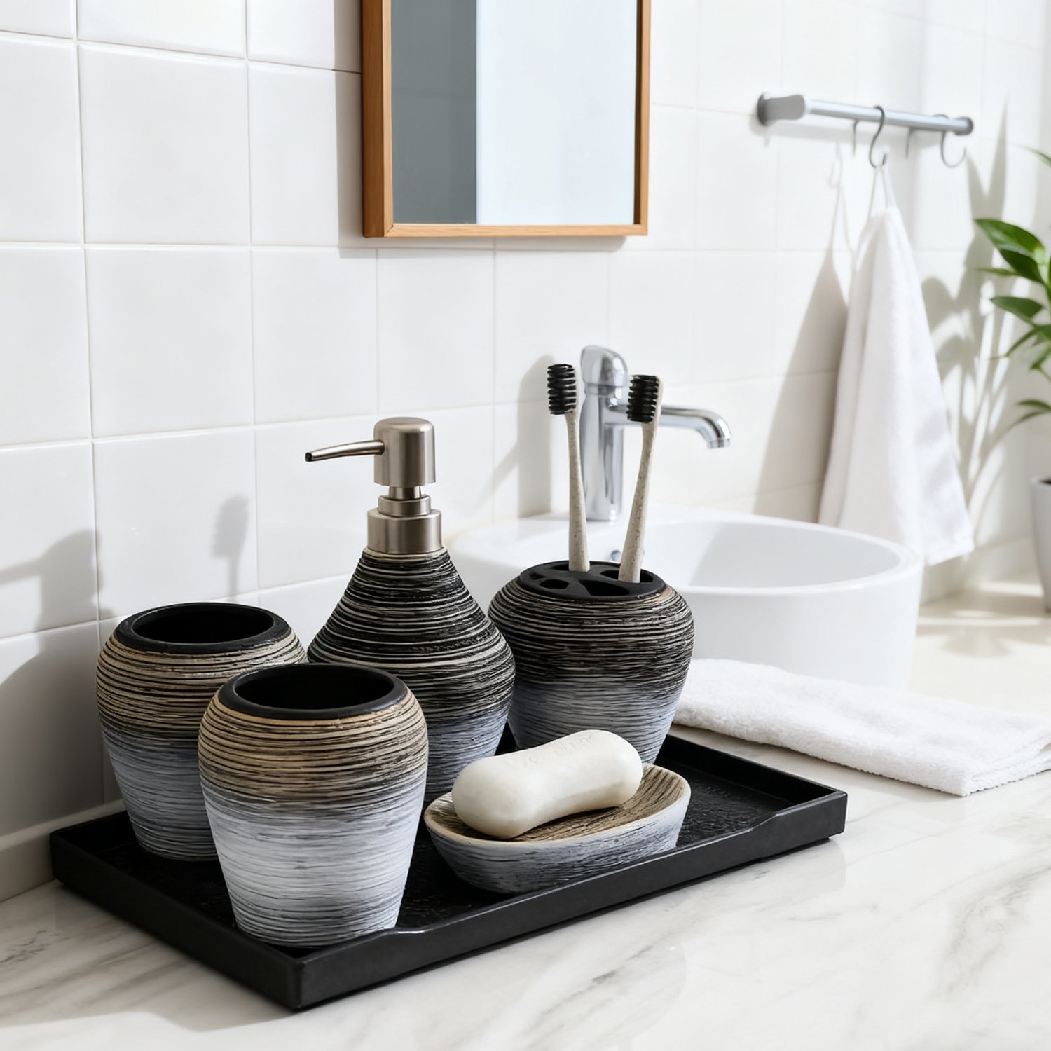 Modern ceramic soap dispenser and cup
