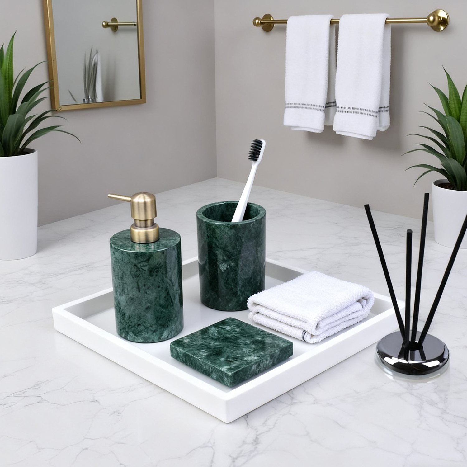 Durable resin bathroom cup with matching soap box