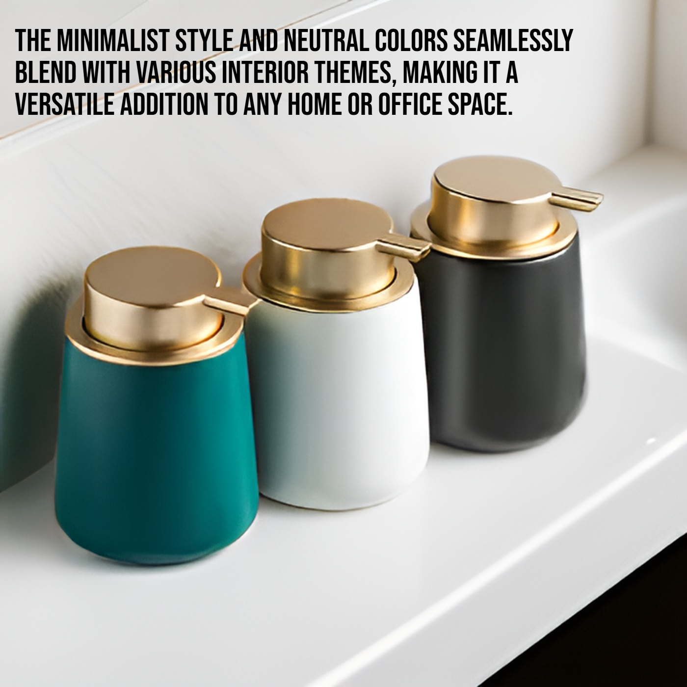 Elegant ceramic hand sanitizer dispenser set on bathroom countertop