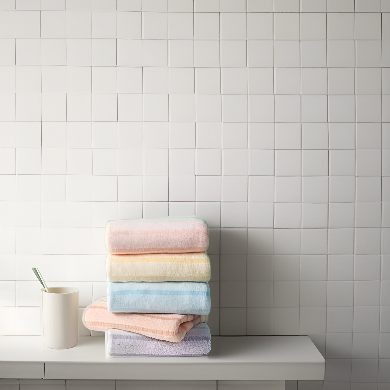 Quick dry coral fleece towel in modern bathroom