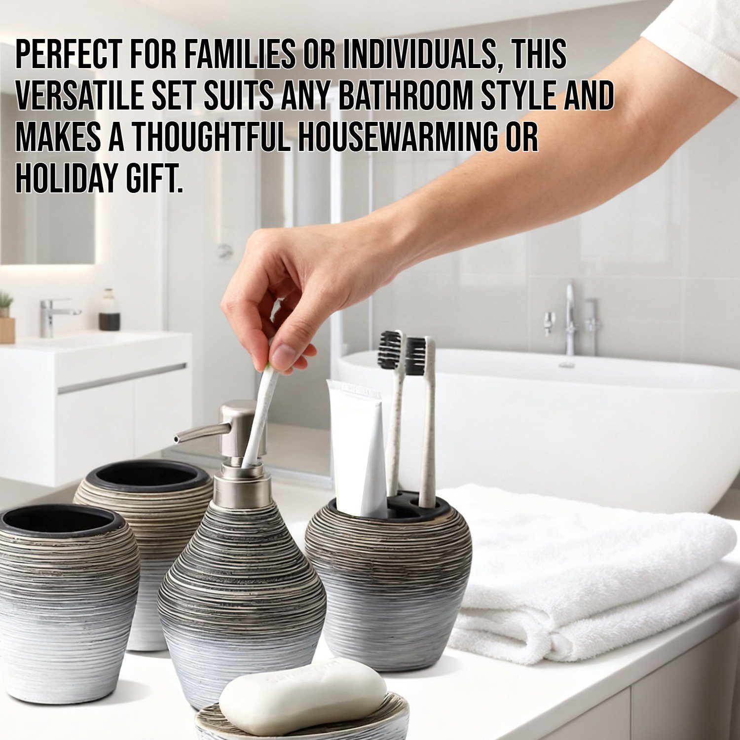 Ceramic soap bottle and toothbrush cup 4-piece set
