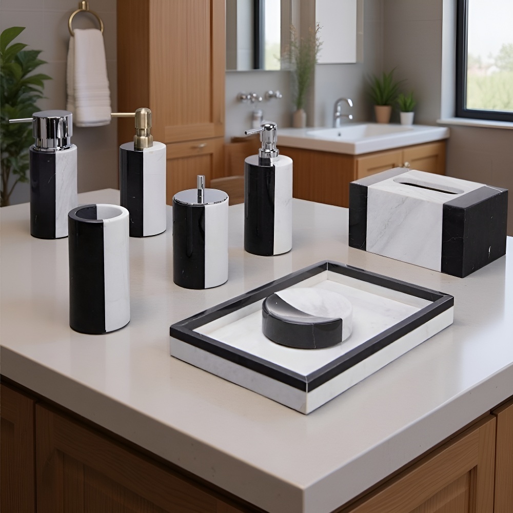 Marble resin bathroom cup soap box set
