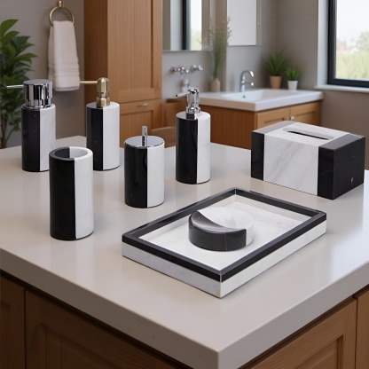 Marble resin bathroom cup soap box set
