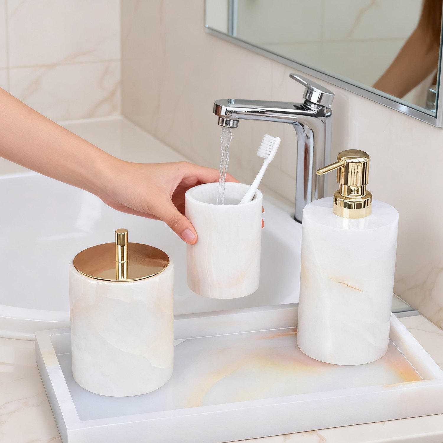 Stylish bathroom cup and soap box set for home