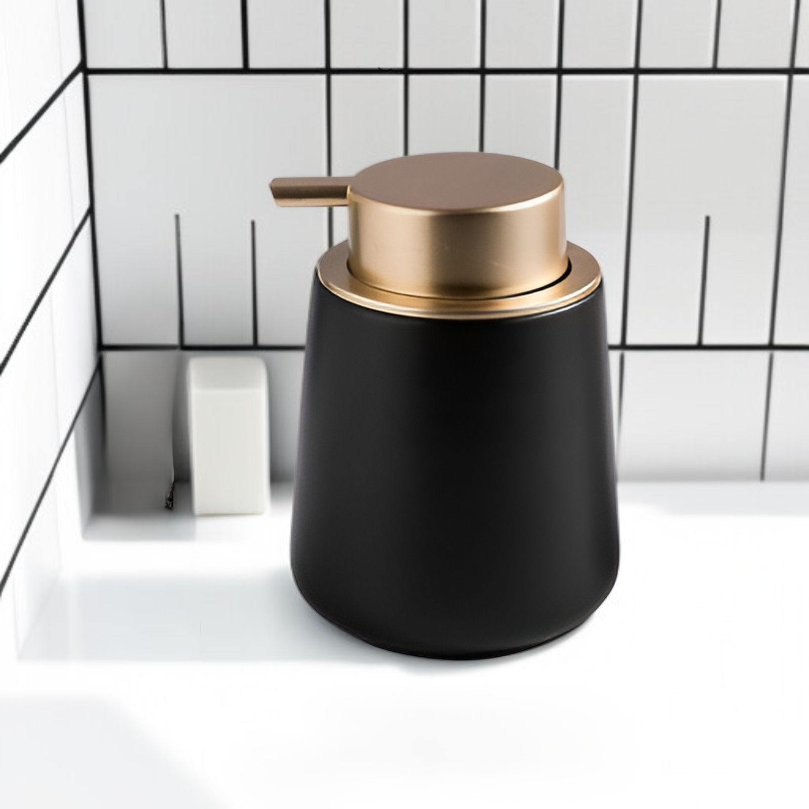 Stylish ceramic dispenser in home entryway