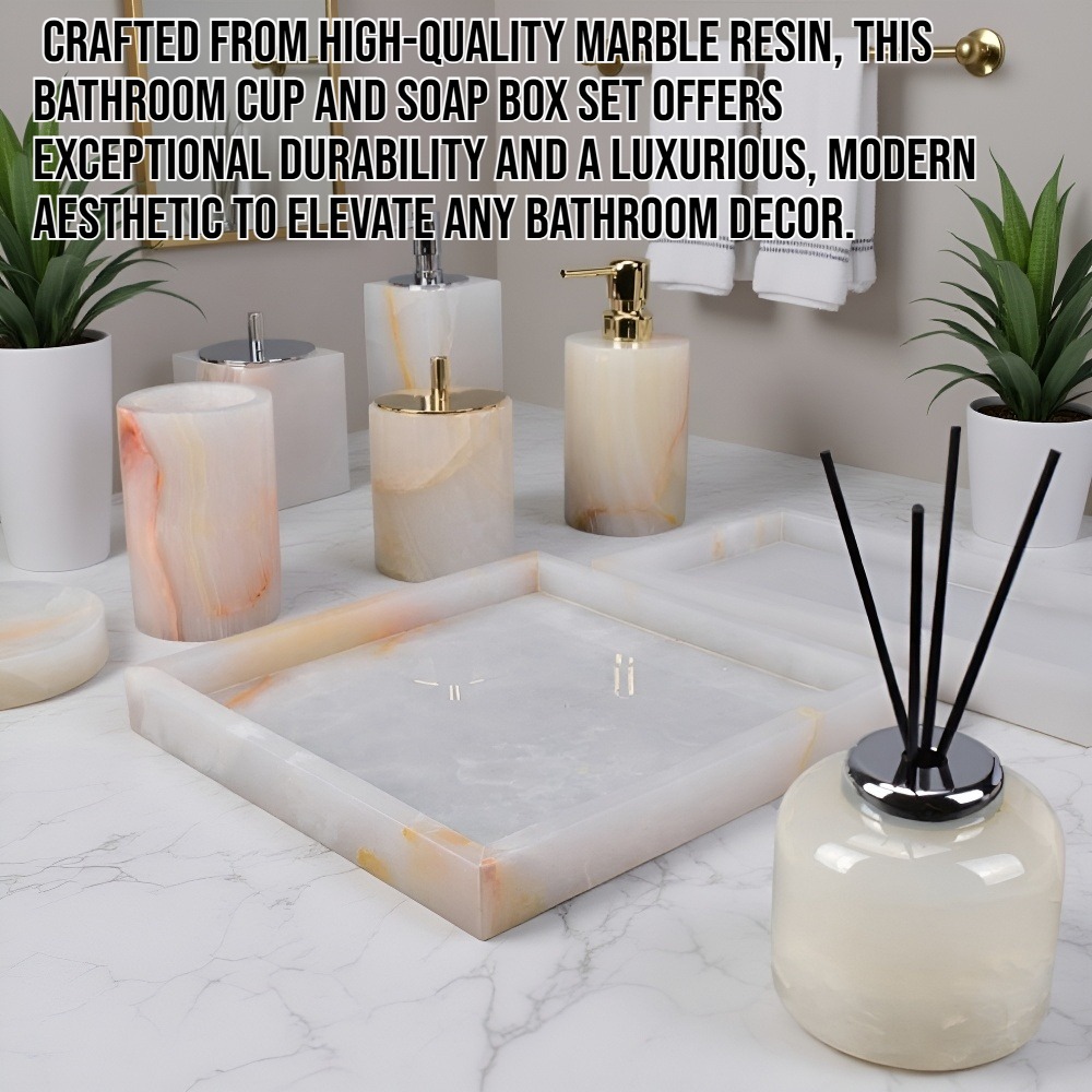 Marble resin bathroom cup soap box set